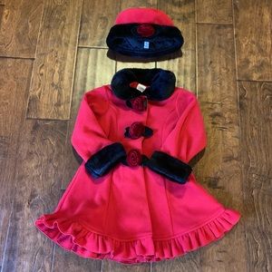 Little Red Pea Coat with Matching Hat